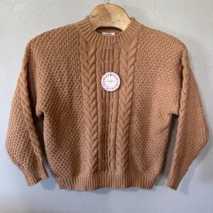 NEW Umgee Cable Knit Sweater CrewNeck Pullover Textured Knit Camel‎ Size Large